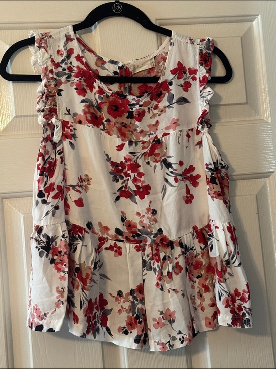 Altar'd State Tops - Altar'd State White Floral Peplum Sleeveless Top - Red & Pink Bloom